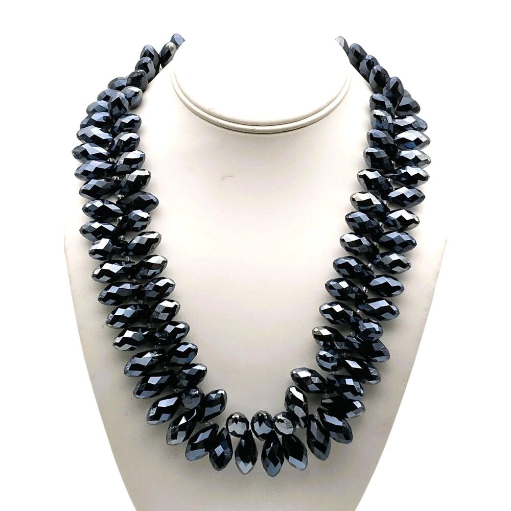 Black Austrian Crystal Necklace Gray Gunmetal Grey Bib Statement Briolette